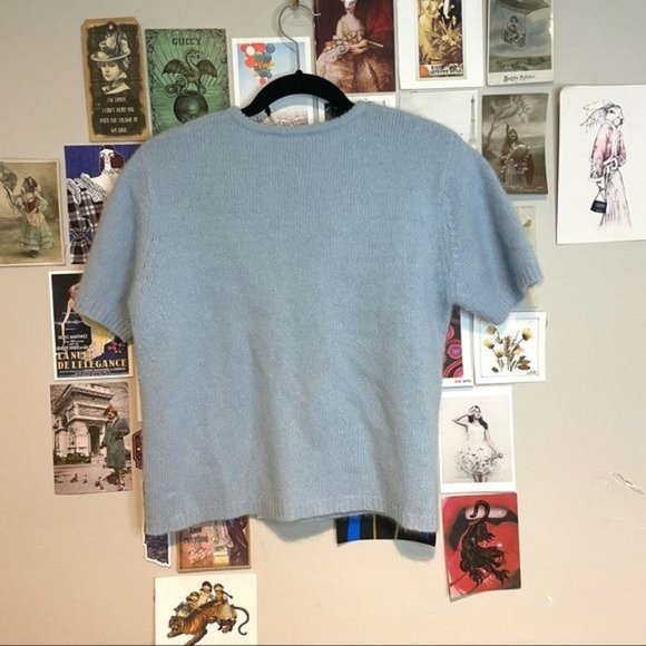 VINTAGE RAFAELLA ANGORA LAMBSWOOL ROUND NECK SHORT SLEEVE CROPPED SWEATER L - Picture 2 of 4